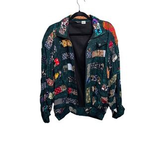 Vintage Unique Patchwork Artsy Bomber Jacket Women 2X Multicolor Bold Quirky